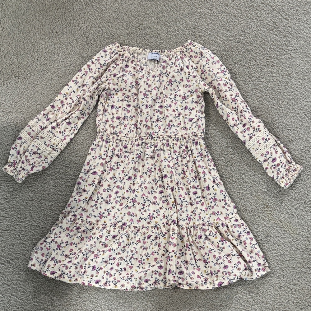 Old Navy Cream and Purple Floral Kids Dress